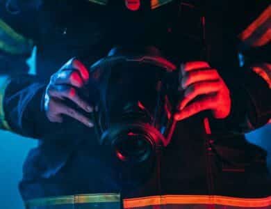 a person wearing a gas mask