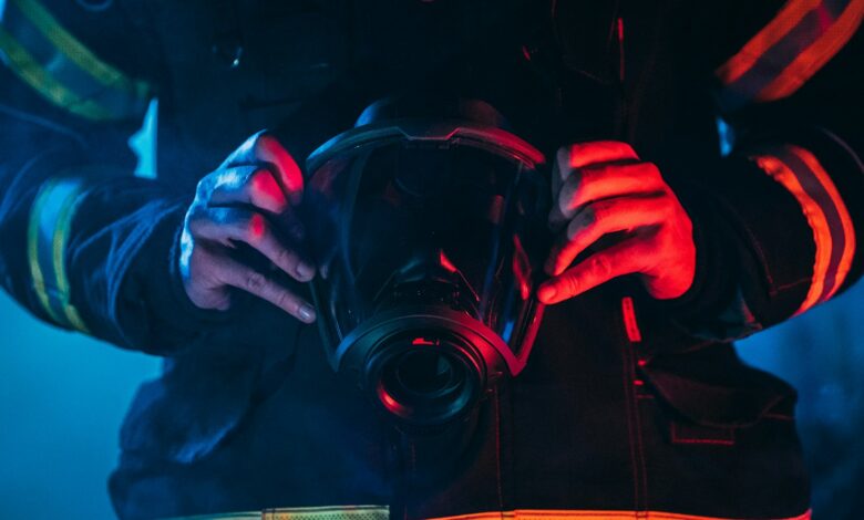 a person wearing a gas mask