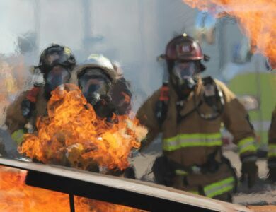 firefighters near fire